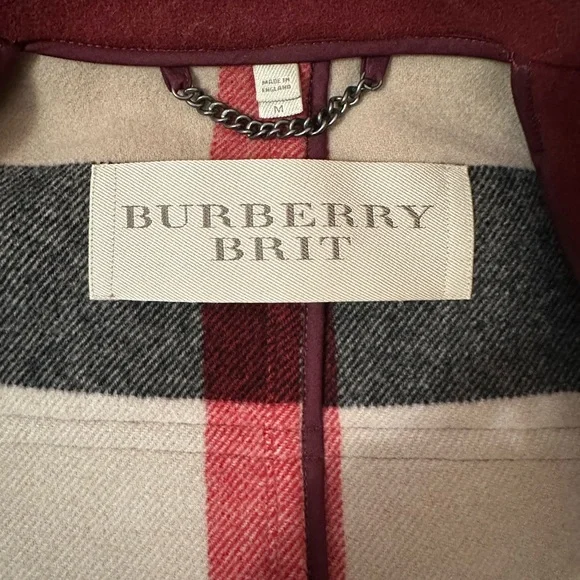 BURBERRY Wool Burgundy Peacoat Tailored Fit M - Picture 7 of 7